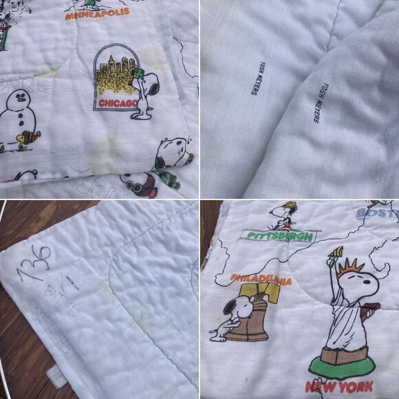66" x 86" Rare Peanuts Snoopy Allover Print Quilted Vintage United State Map - Picture 4 of 5
